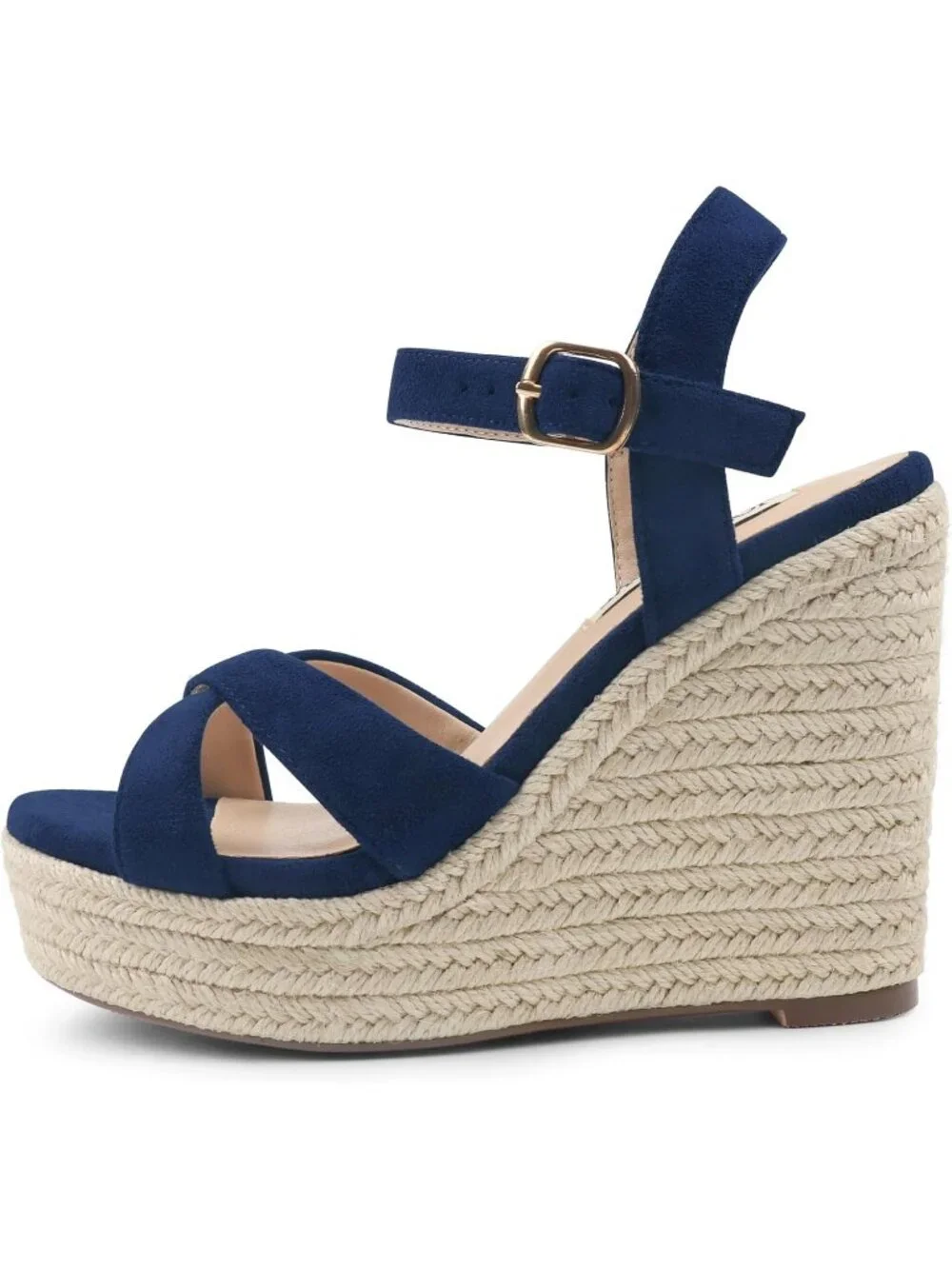 Women's Navy Blue Espadrille Wedge Sandals Platform Ankle Strap Open Toe Heels